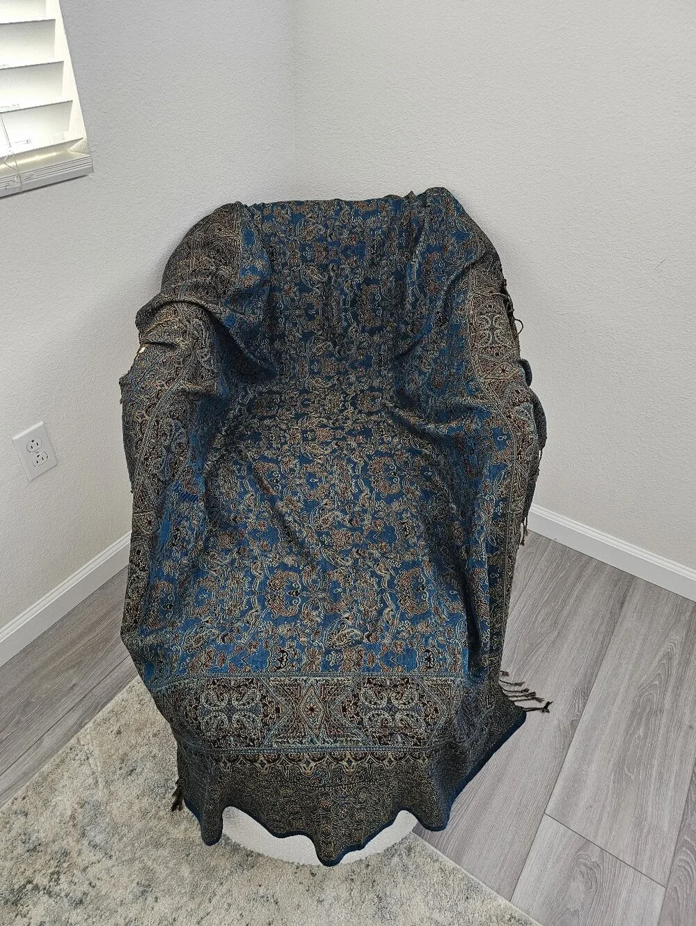 Vintage-Style Teal & Gold Paisley Oversized Throw Blanket / Bedspread (86